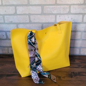 Faux Leather Tote Purse - Yellow